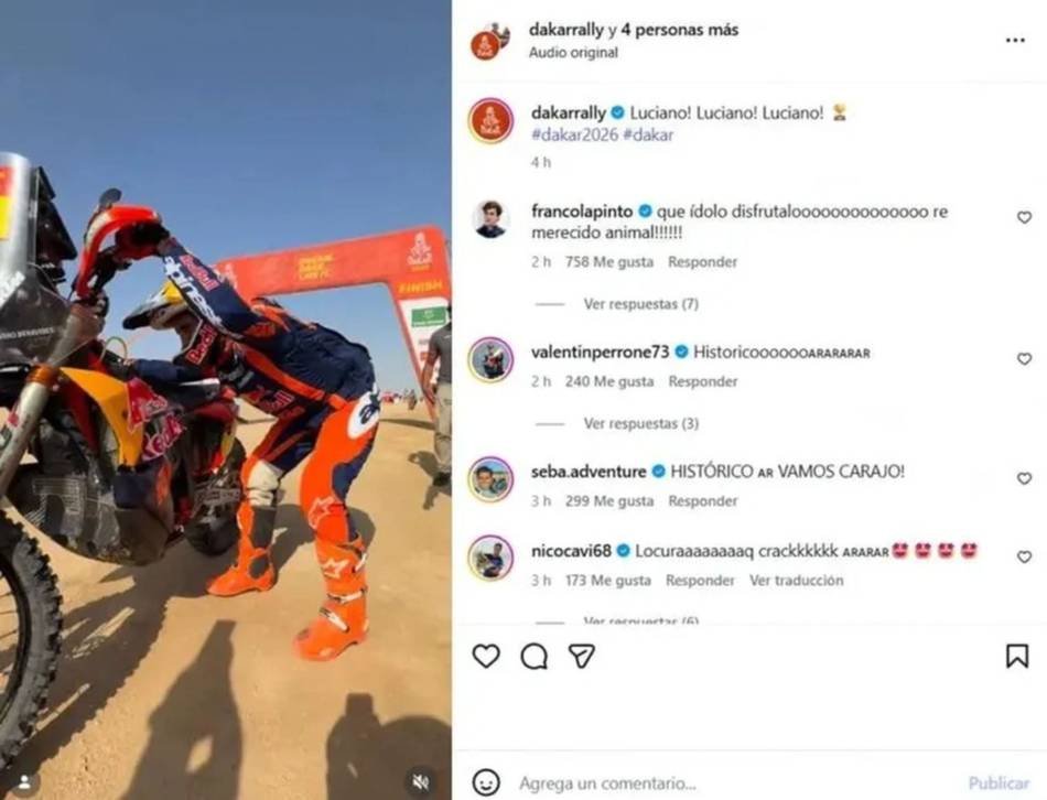 Franco Colapinto celebró el histórico triunfo de Luciano Benavides en el Dakar 2026